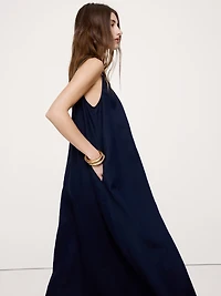 Linen Scoop-Neck Maxi Dress