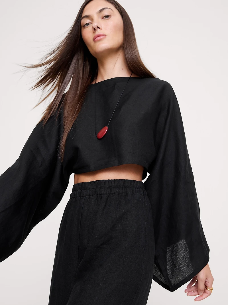 High-Rise Wide-Leg Linen Pull-On Ankle Pant