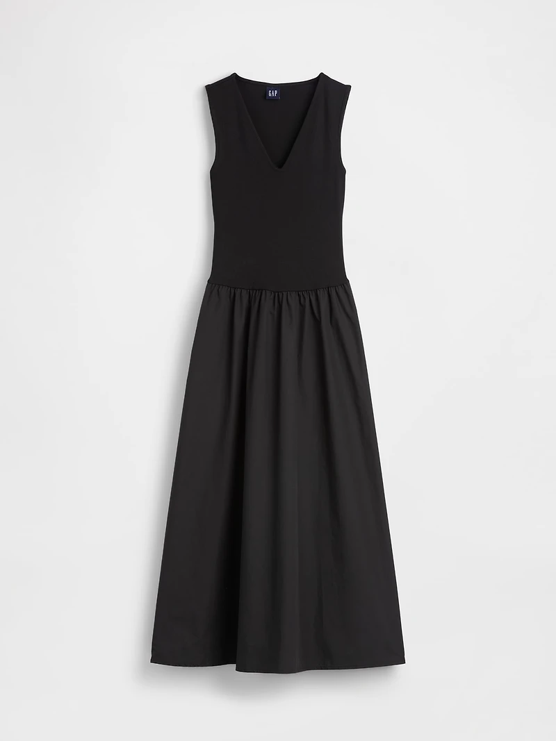 Mixed Media Drop-Waist Maxi Dress