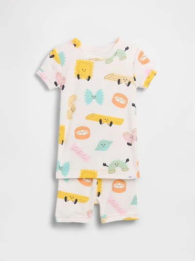 Pyjama court en coton biologique brossé à motif de pâtes pour Bébé et Tout-petit