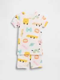 Pyjama court en coton biologique brossé à motif de pâtes pour Bébé et Tout-petit