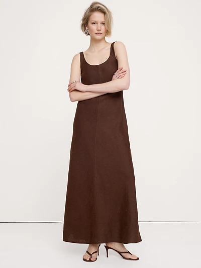 Linen Bias-Cut Maxi Dress