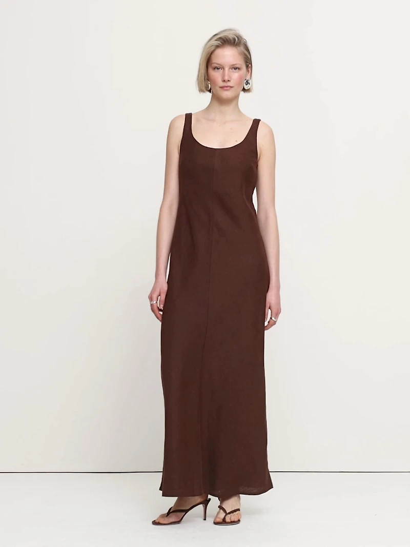 Linen Bias-Cut Maxi Dress
