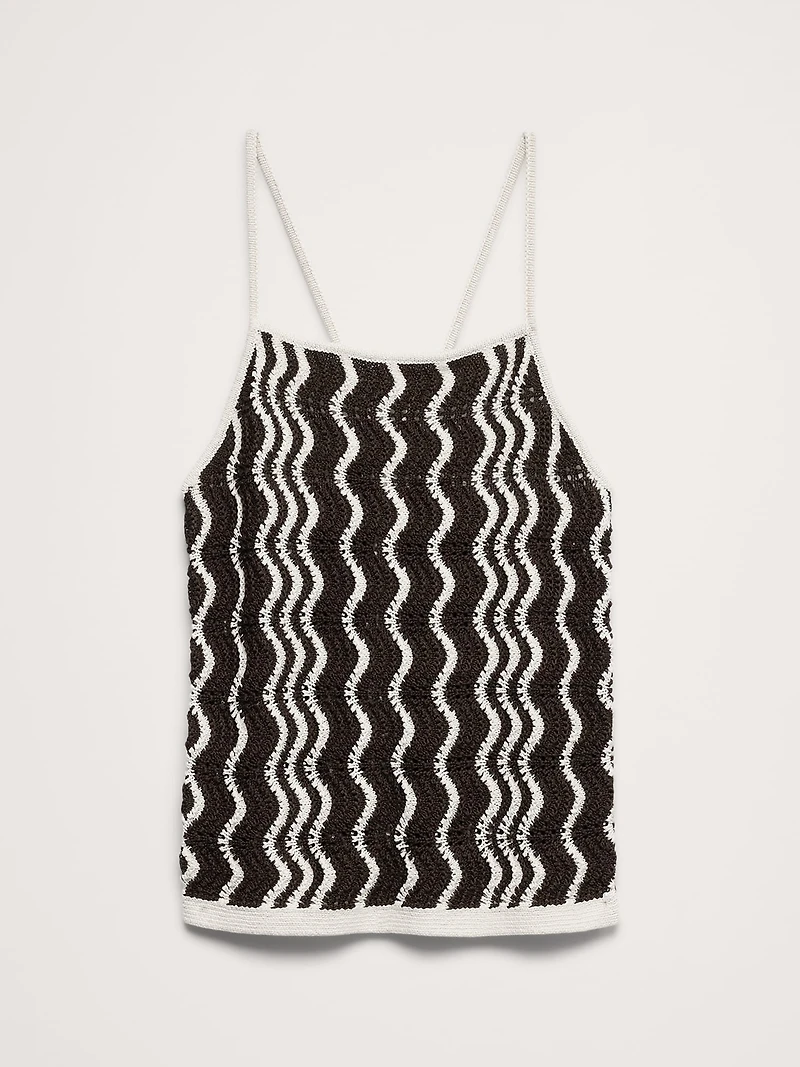 Cotton Scallop Stripe Tie-Back Tank
