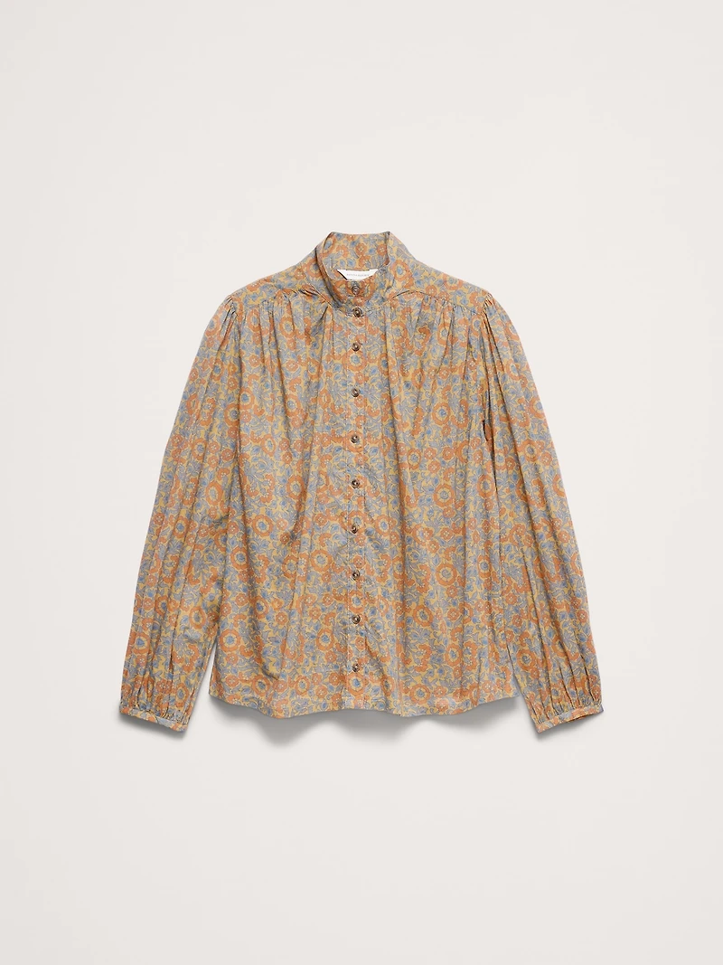 Lightweight Cotton Ruched-Shoulder Shirt