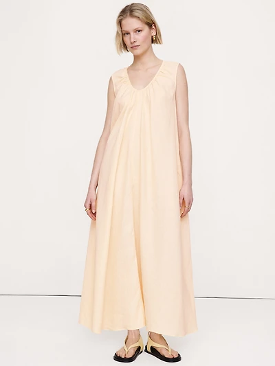 Linen Scoop-Neck Maxi Dress