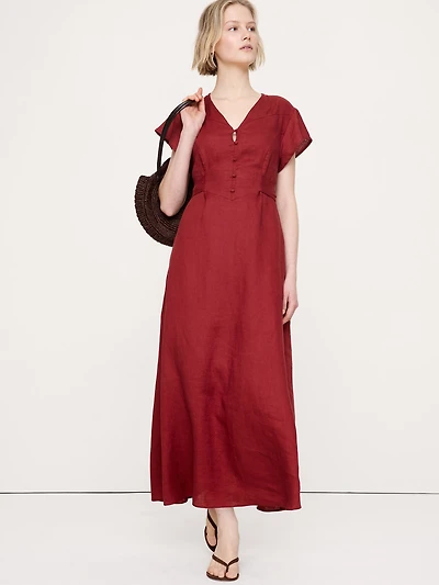 Linen Side-Tie Maxi Dress