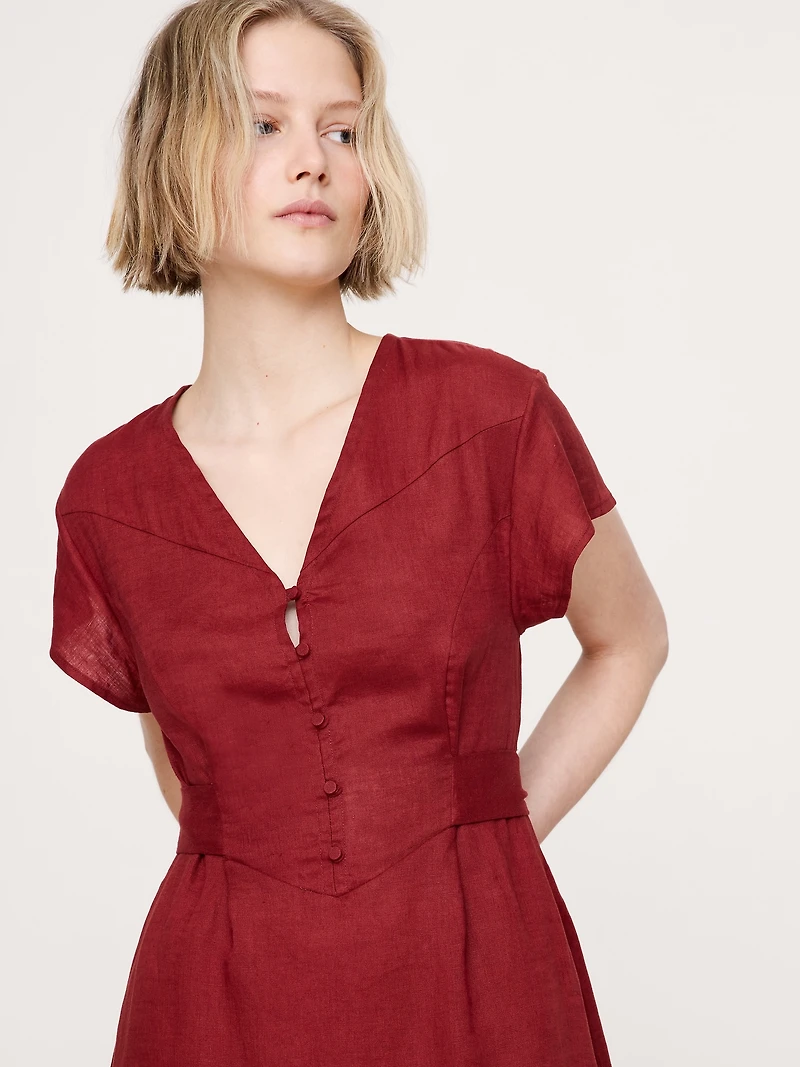 Linen Side-Tie Maxi Dress