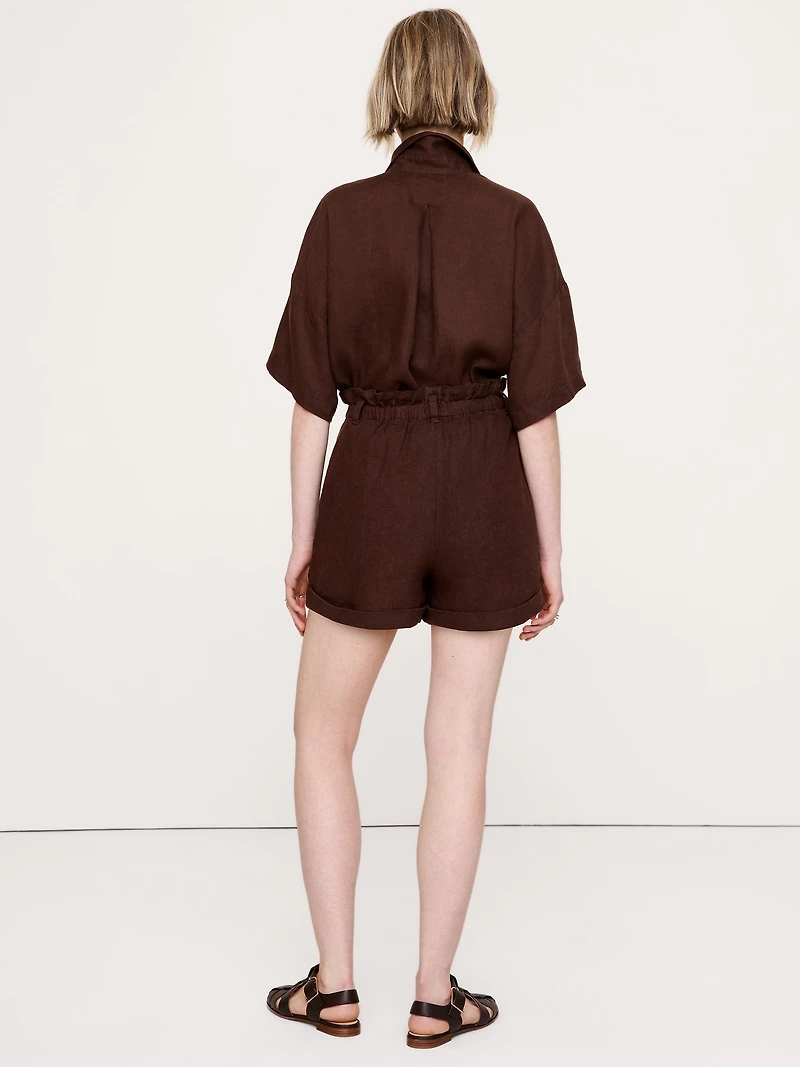3.5" Paperbag-Waist Pull-On Linen Short