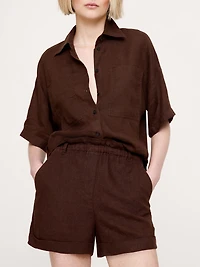 3.5" Paperbag-Waist Pull-On Linen Short