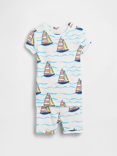 Pyjama court en coton biologique brossé à motif voilier pour Bébé et Tout-petit