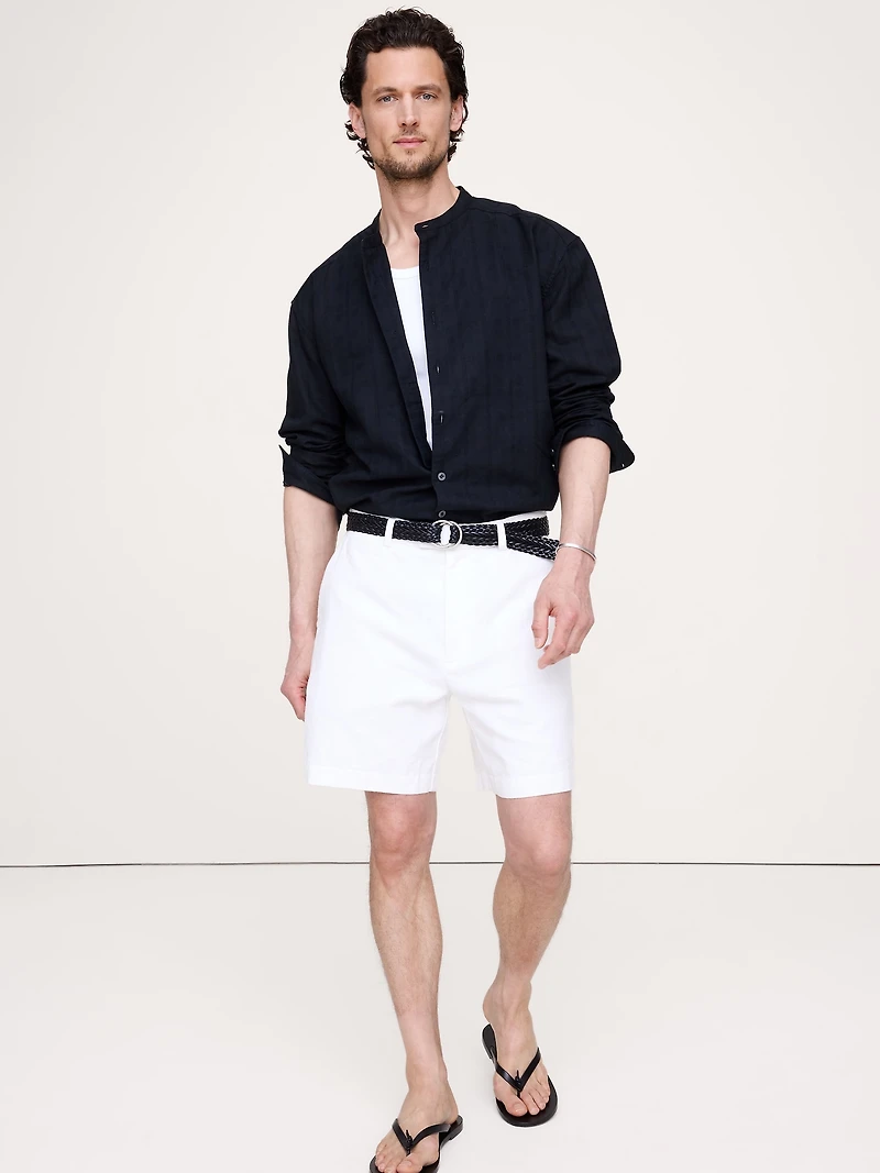 Relaxed-Fit Cotton-Linen Banded-Collar Shirt