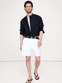 Relaxed-Fit Cotton-Linen Banded-Collar Shirt