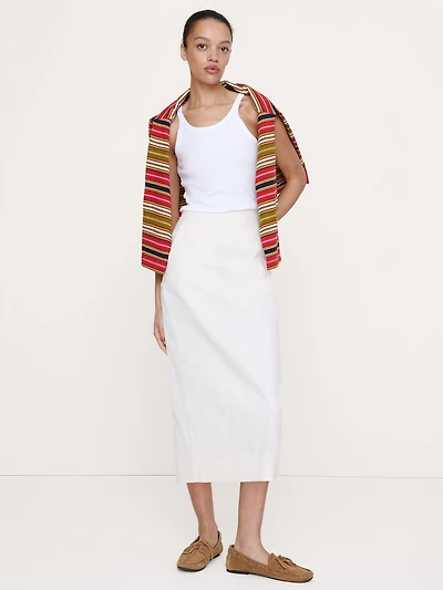 Stretch Linen-Viscose Pencil Skirt