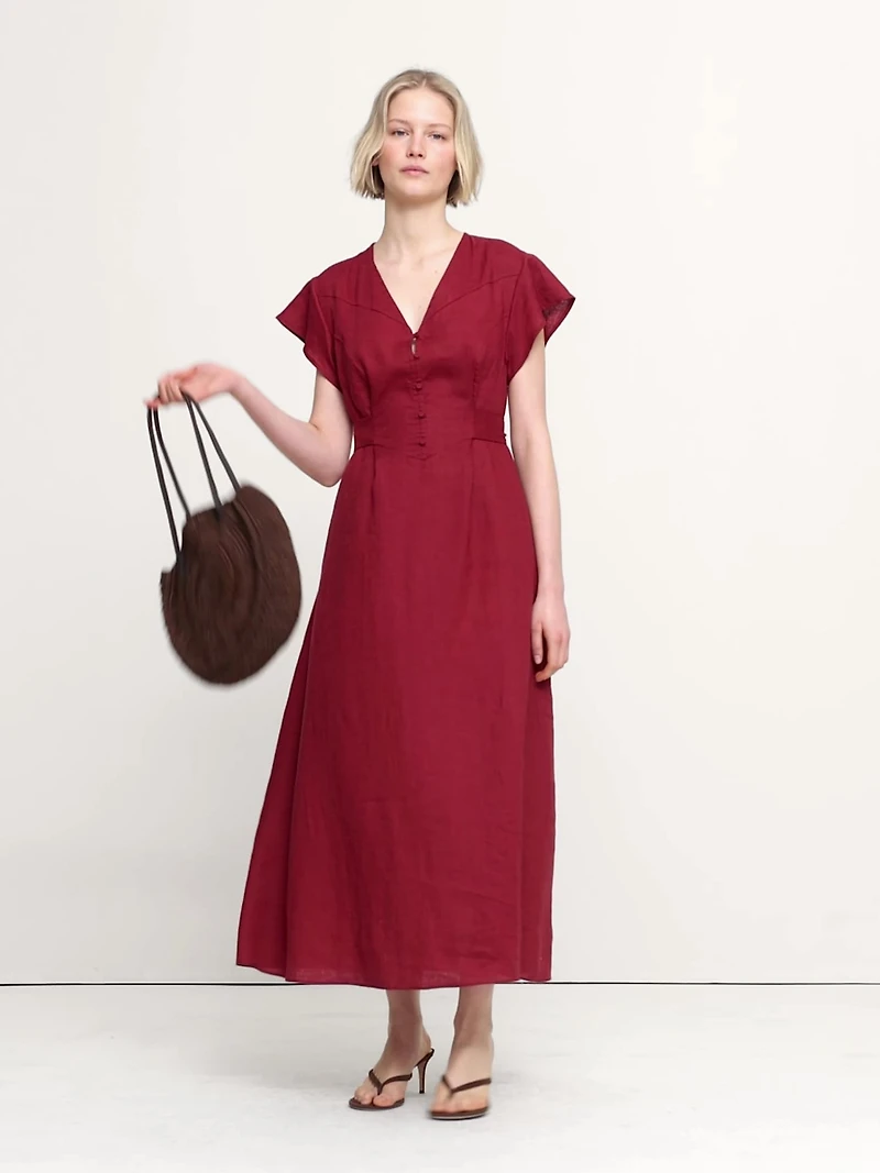 Linen Side-Tie Maxi Dress