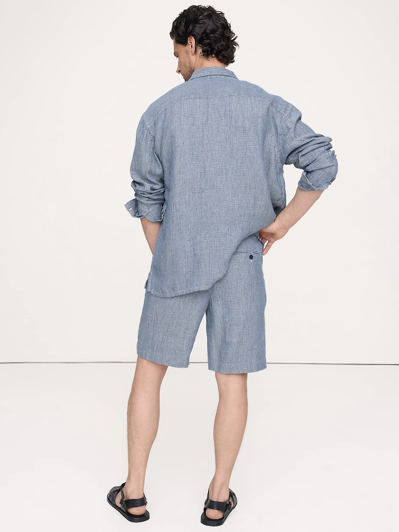 9" Pleated Linen-Cotton Pull-On Short