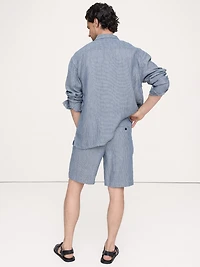 9" Pleated Linen-Cotton Pull-On Short