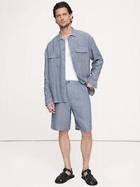 9" Pleated Linen-Cotton Pull-On Short