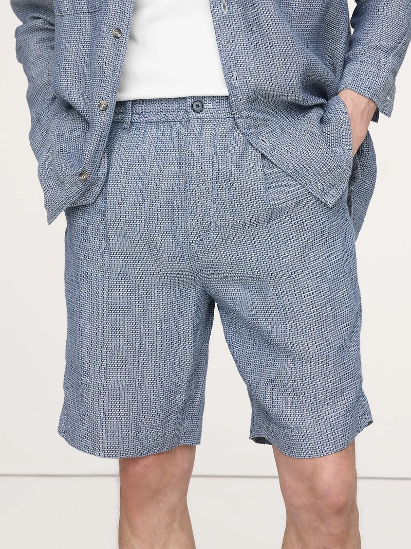 9" Pleated Linen-Cotton Pull-On Short