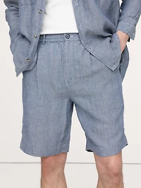 9" Pleated Linen-Cotton Pull-On Short