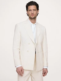 Double-Breasted Italian Cotton-Linen Seersucker Suit Jacket