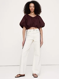 Cotton Poplin Bubble-Hem Cropped Top