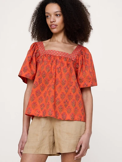 Lightweight Cotton Square-Neck Top