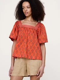 Lightweight Cotton Square-Neck Top