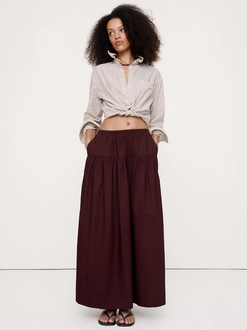 Tiered Cotton Poplin Maxi Skirt