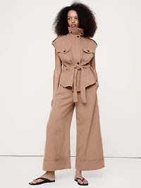 High-Rise Wide-Leg TENCEL™-Cotton-Linen Cropped Pant