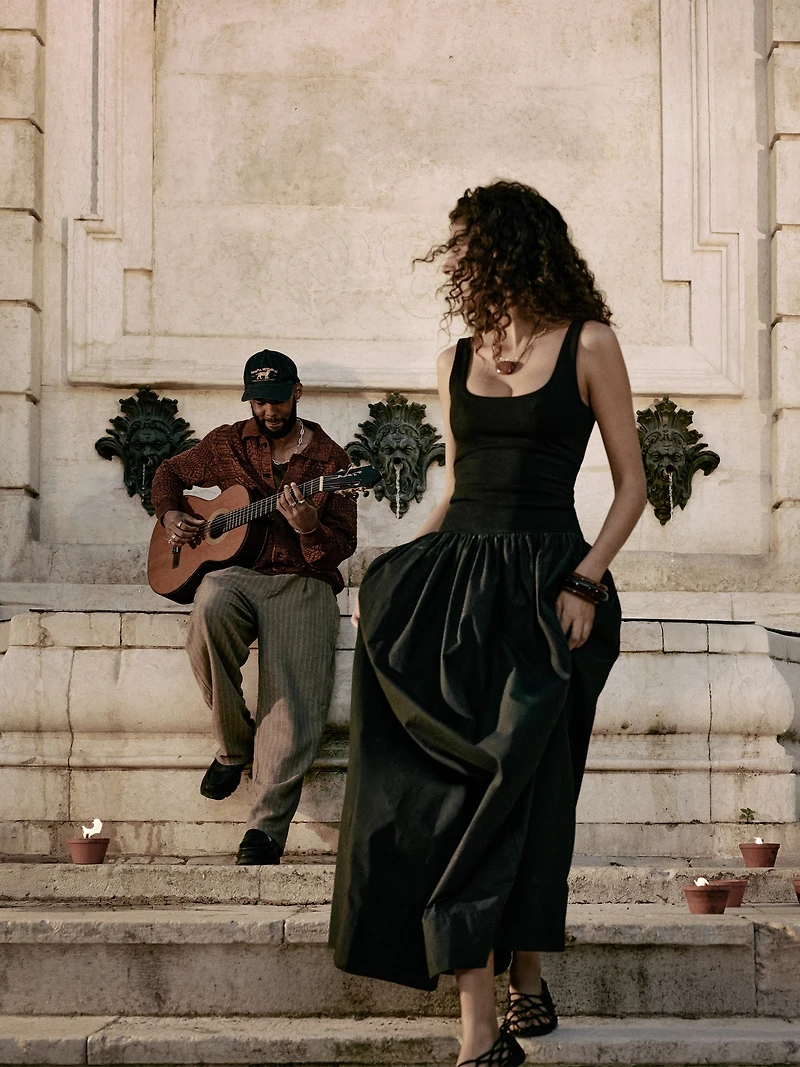 Sculpted-Stretch + Cotton Poplin Maxi Dress