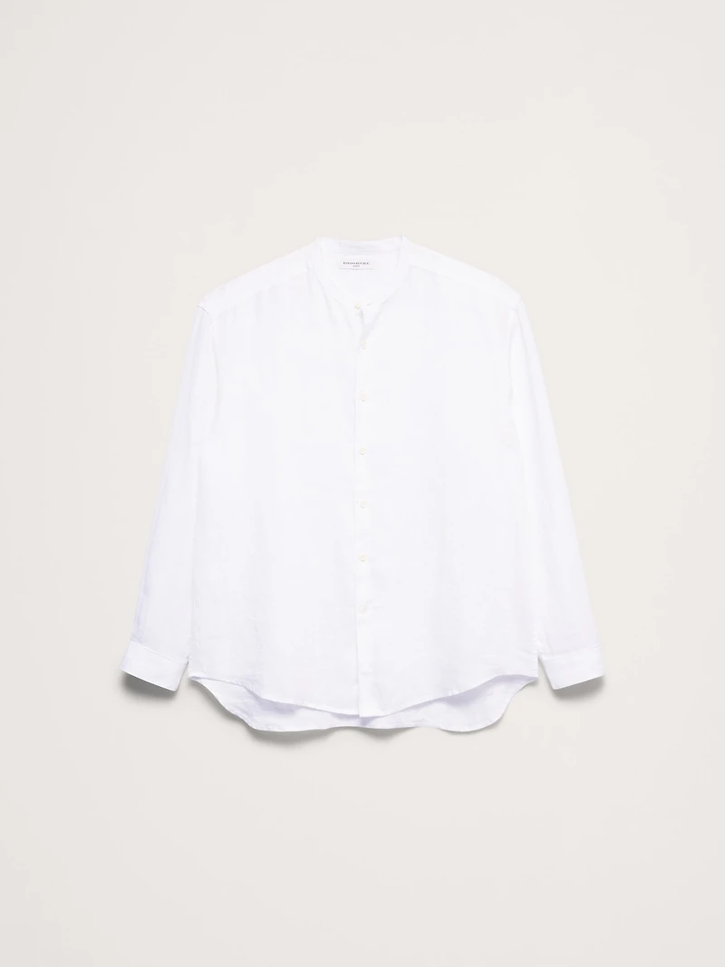 Relaxed-Fit Linen Banded-Collar Shirt