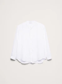 Relaxed-Fit Linen Banded-Collar Shirt
