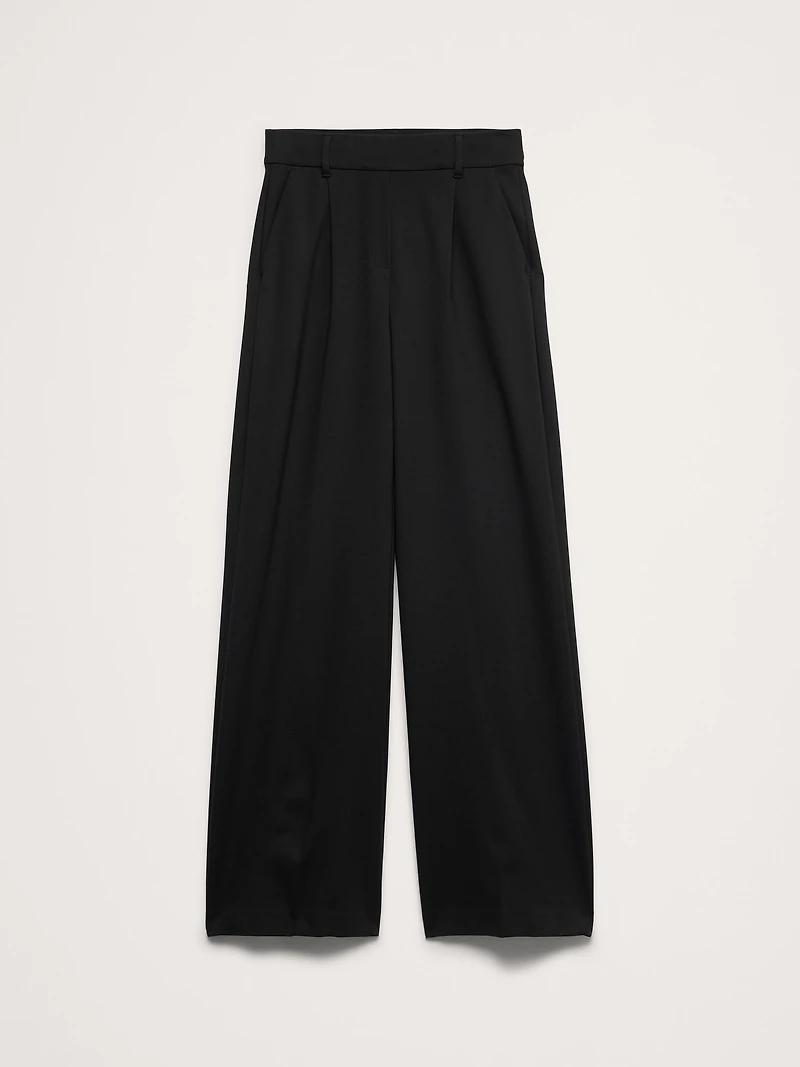 High-Rise Wide-Leg Drapey Ponte Pull-On Pant