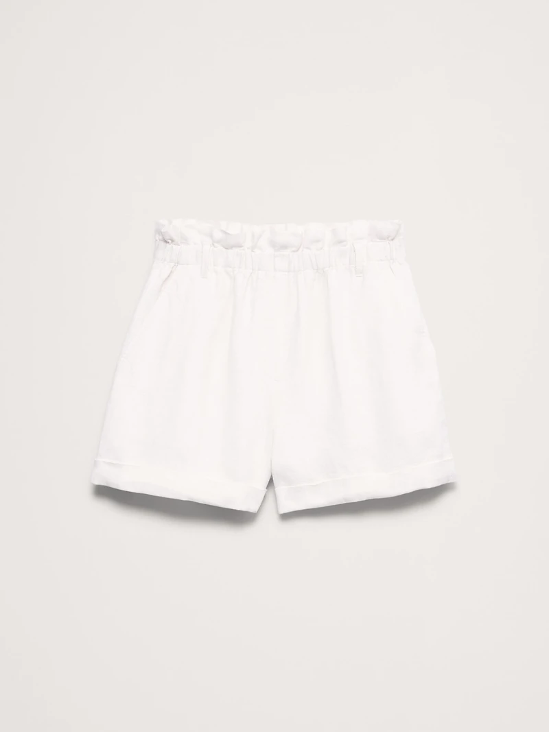 3.5" Paperbag-Waist Pull-On Linen Short