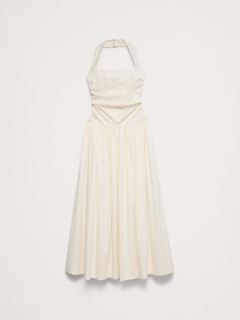 Stretch-Cotton Halter Maxi Dress
