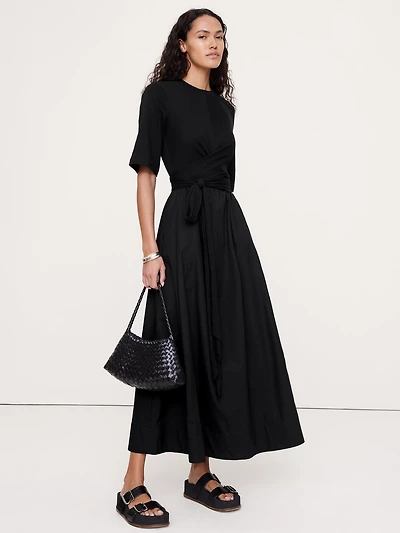 Cotton Poplin + Jersey Twisted Maxi Dress