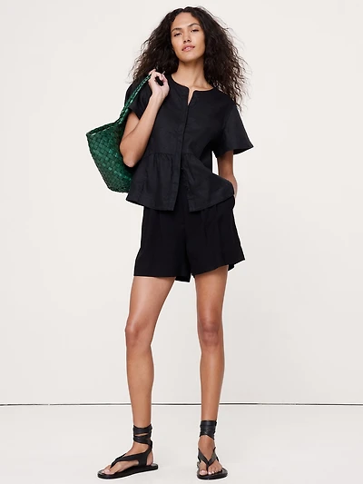 Linen Flutter-Sleeve Top