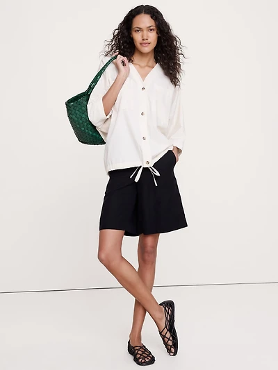 Stretch-Cotton Drawstring-Hem Top