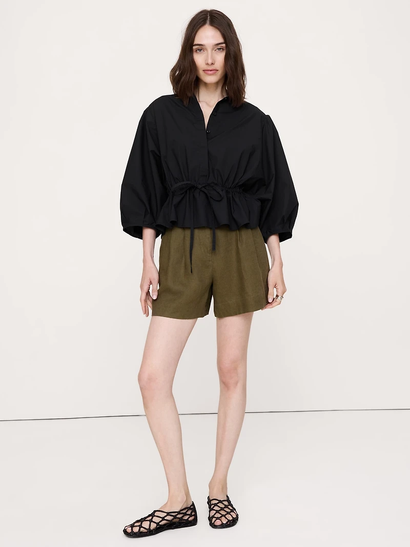 Cotton Poplin Tie-Waist Top