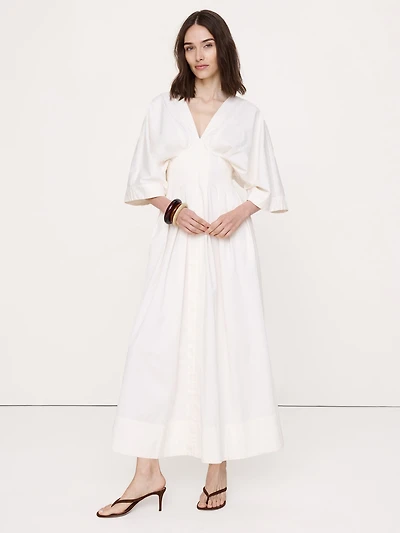 Stretch-Cotton Pleated Maxi Dress