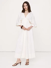 Stretch-Cotton Pleated Maxi Dress