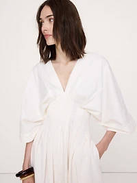 Stretch-Cotton Pleated Maxi Dress