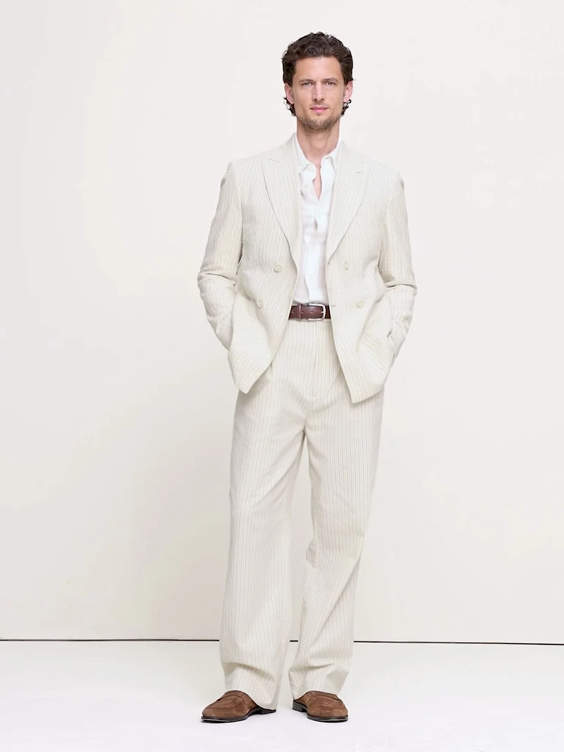 Italian Cotton-Linen Seersucker Suit Pant