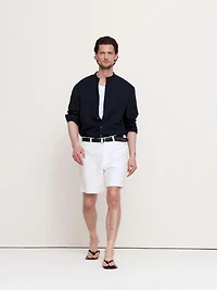 Relaxed-Fit Cotton-Linen Banded-Collar Shirt