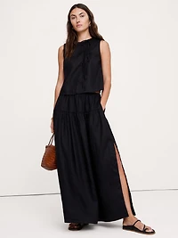 Linen Tiered Tie-Side Maxi Skirt