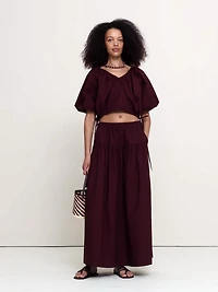 Cotton Poplin Bubble-Hem Cropped Top