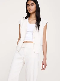 Low-Rise Wide-Leg Stretch Linen-Viscose Pant