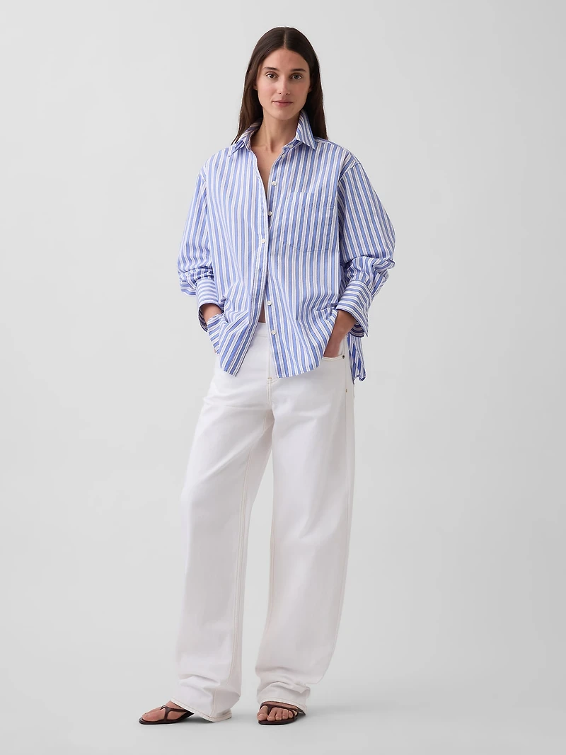 Organic Cotton Poplin Stripe Big Shirt