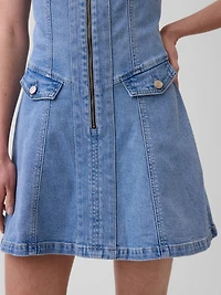 Denim Seamed Zip-Front Mini Dress